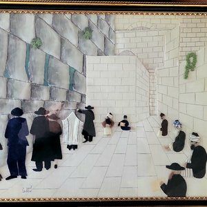 Handmade Vintage 1960's Unique Fabric Wall Art Kotel Jerusalem Kosel Western